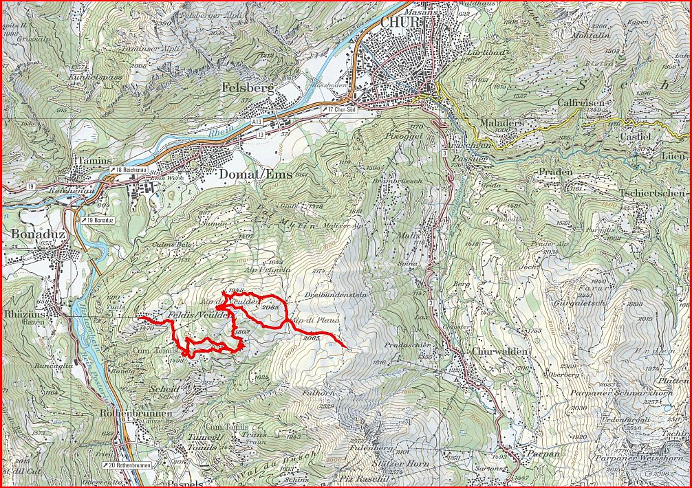 Winterwanderung über dei Feldiser Hochebene (Bild: Swisstopo / Schweizmobil / Freizeitfreunde.org) Winterwanderung über dei Feldiser Hochebene (Bild: Swisstopo / Schweizmobil / Freizeitfreunde.org)