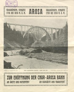 Anläßlich des 125-jährigen Jubiläums der Rhätischen Bahn und der Chur-Arosa-Bahn  zeigt die Kantonsbibliothek Graubünden eine Ausstellung, welche mit Dokumenten aus  der Kantonsbibliothek und dem Staatsarchiv den Beginn einer Erfolgsgeschichte  dokumentiert.