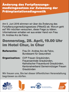 Flyer der CVP Frauen Graubünden für die Informationsveranstaltung. (Bild: CVP Frauen Graubünden)