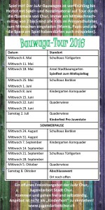 Die Termine der Bauwaga Tour 2016. (Bild: Jugendarbeit Chur)