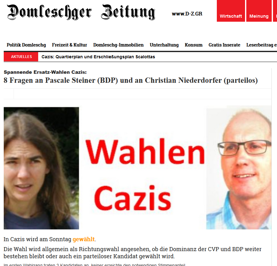 Domleschg: Spannende Ersatzwahlen in Cazis