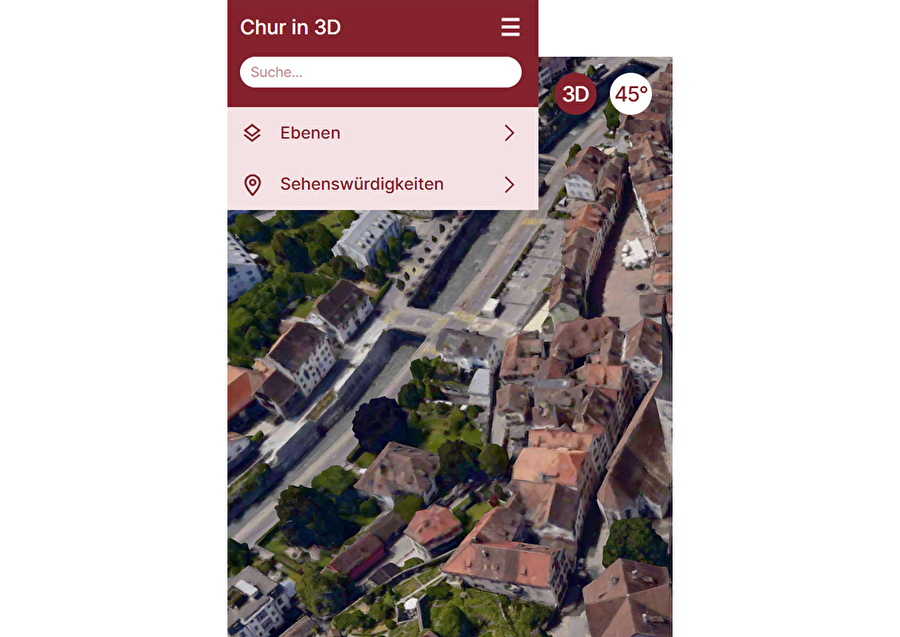 Stadtplan Chur: Erweiterte Funktionen und Schrägluftbilder in 3D