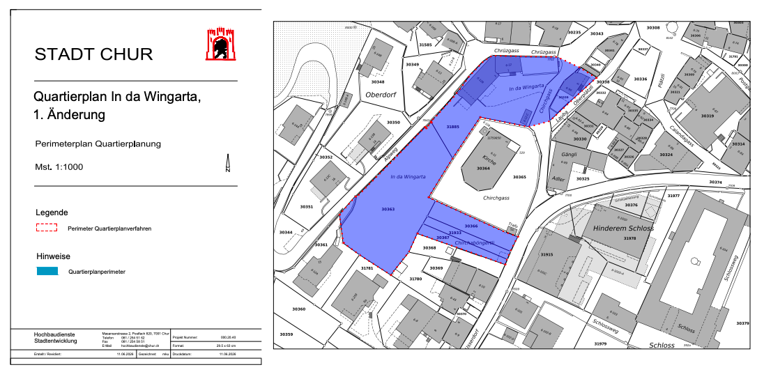 Quartierplanung „In da Wingarta“ in Chur: Absicht zur Einleitung des Quartierplanverfahrens – 1. Änderung