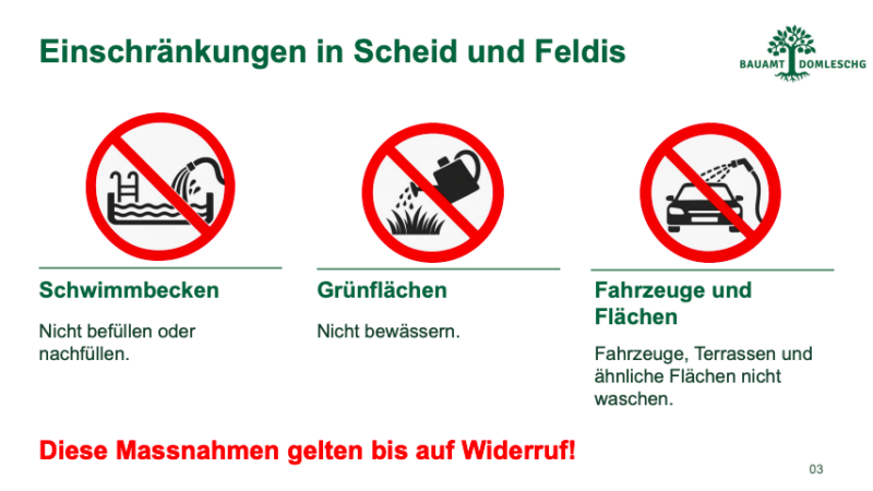 Gemeinde Domleschg: Wasserknappheit in Scheid und Feldis